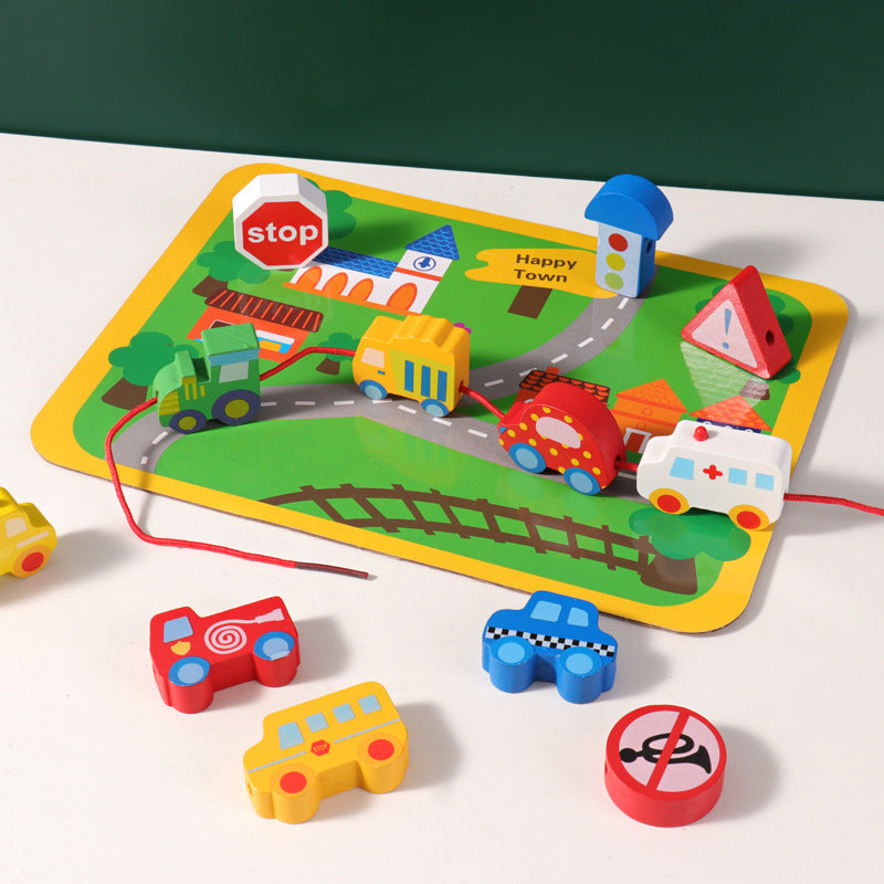 Wooden Animal & Vehicle Threading Toy