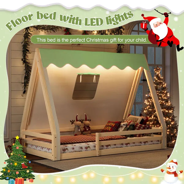 Twin Floor Bed With Tent And Light