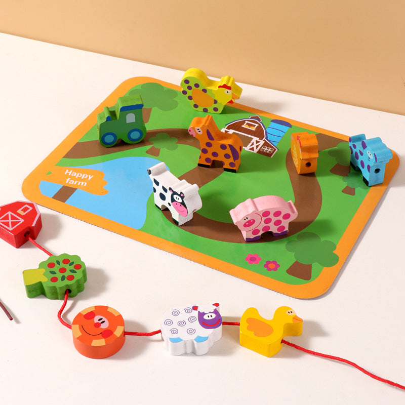 Wooden Animal &amp; Vehicle Threading Toy