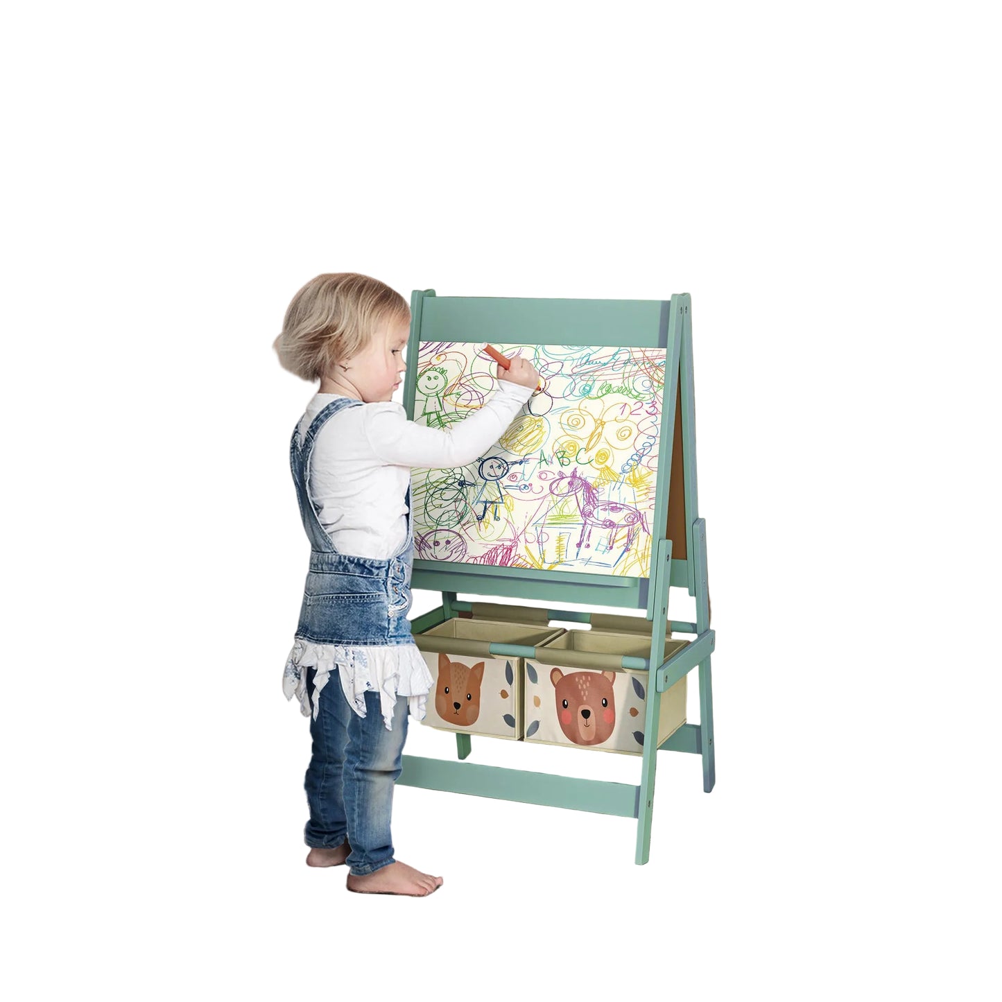 Art Easel for Kids with Paper Roll, Blackboard, Whiteboard, Storage