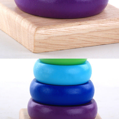 Wooden Seven-color Tower Stacking Circle Building Block Educational Toy
