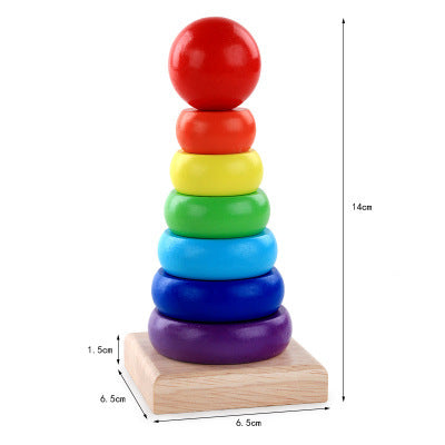 Wooden Seven-color Tower Stacking Circle Building Block Educational Toy