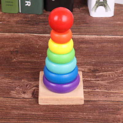 Wooden Seven-color Tower Stacking Circle Building Block Educational Toy