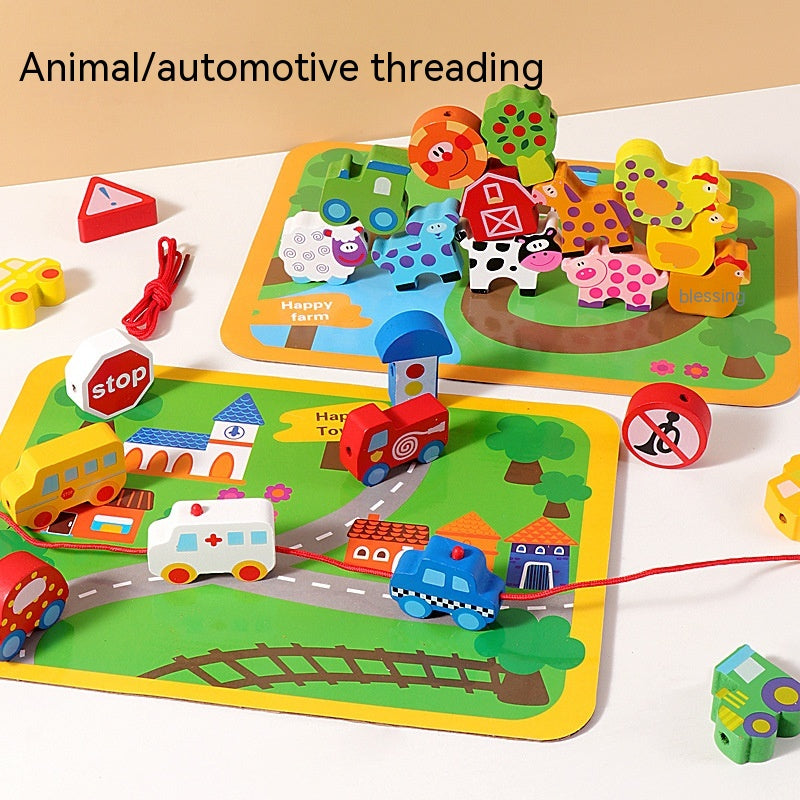 Wooden Animal &amp; Vehicle Threading Toy