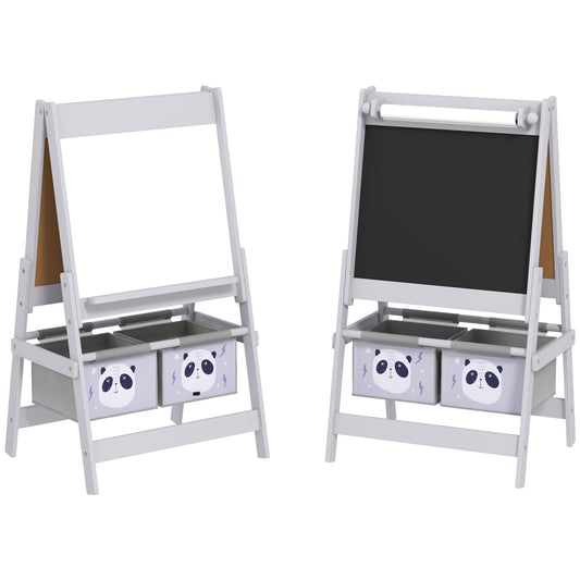 3-In-1 Kids Easel With Paper Roll, Art Easel, With Storage - Grey