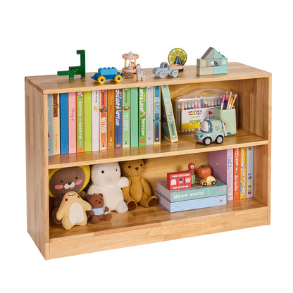 Montessori Bookshelf, 35.4 In Width Toy Storage Organizer,  2-Tier Kids Display Storage Cabinet, Daycare Furniture, Kids Bookshelf For Bedroom, Nursery, Living Room, Entryway, Preschool, Brown