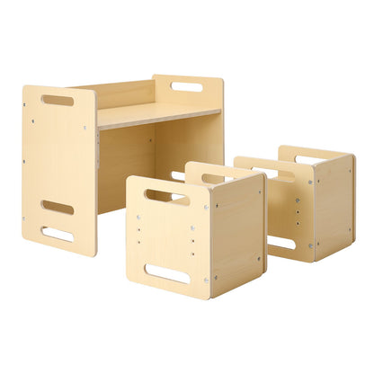 Montessori Weaning Table And Chair Set, Wooden Toddler Table And Chair Set With 2 Chairs, Adjustable Height Montessori Chair And Activity Table, Ideal For Reading, Eating, Playing - Natural