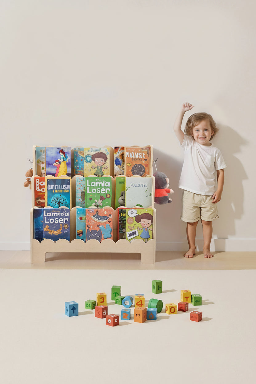Montessori 3-Tier Scalloped Kids Bookshelf