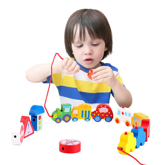 Wooden Animal &amp; Vehicle Threading Toy