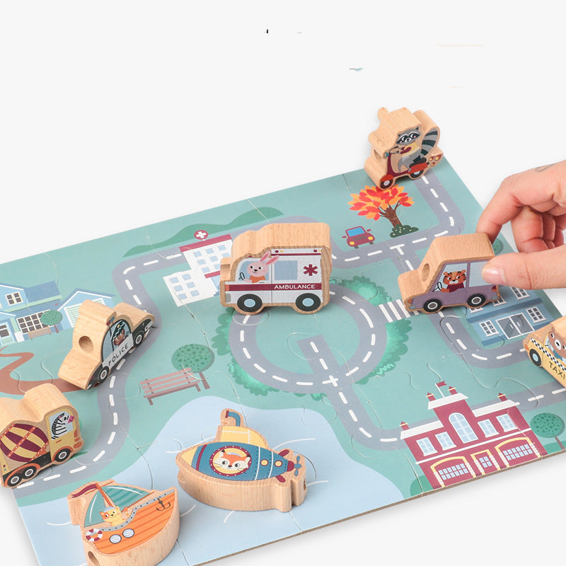 Wooden Traffic Threading Toy