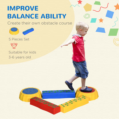 Five-Piece Kids Stepping Stones And Balance Bridge W/ Non-Slip Surface & Bottom. For Toddlers - Multicoloured