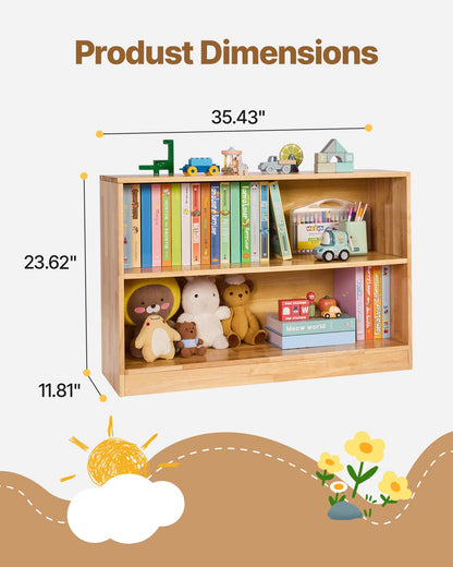 Montessori Bookshelf, 35.4 In Width Toy Storage Organizer,  2-Tier Kids Display Storage Cabinet, Daycare Furniture, Kids Bookshelf For Bedroom, Nursery, Living Room, Entryway, Preschool, Brown