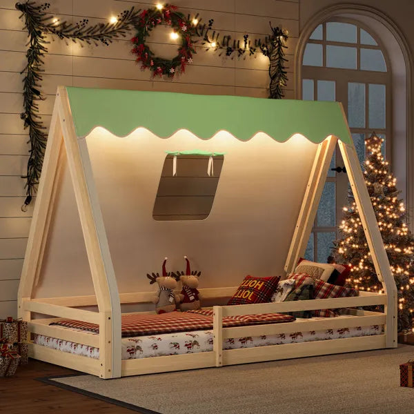 Twin Floor Bed With Tent And Light