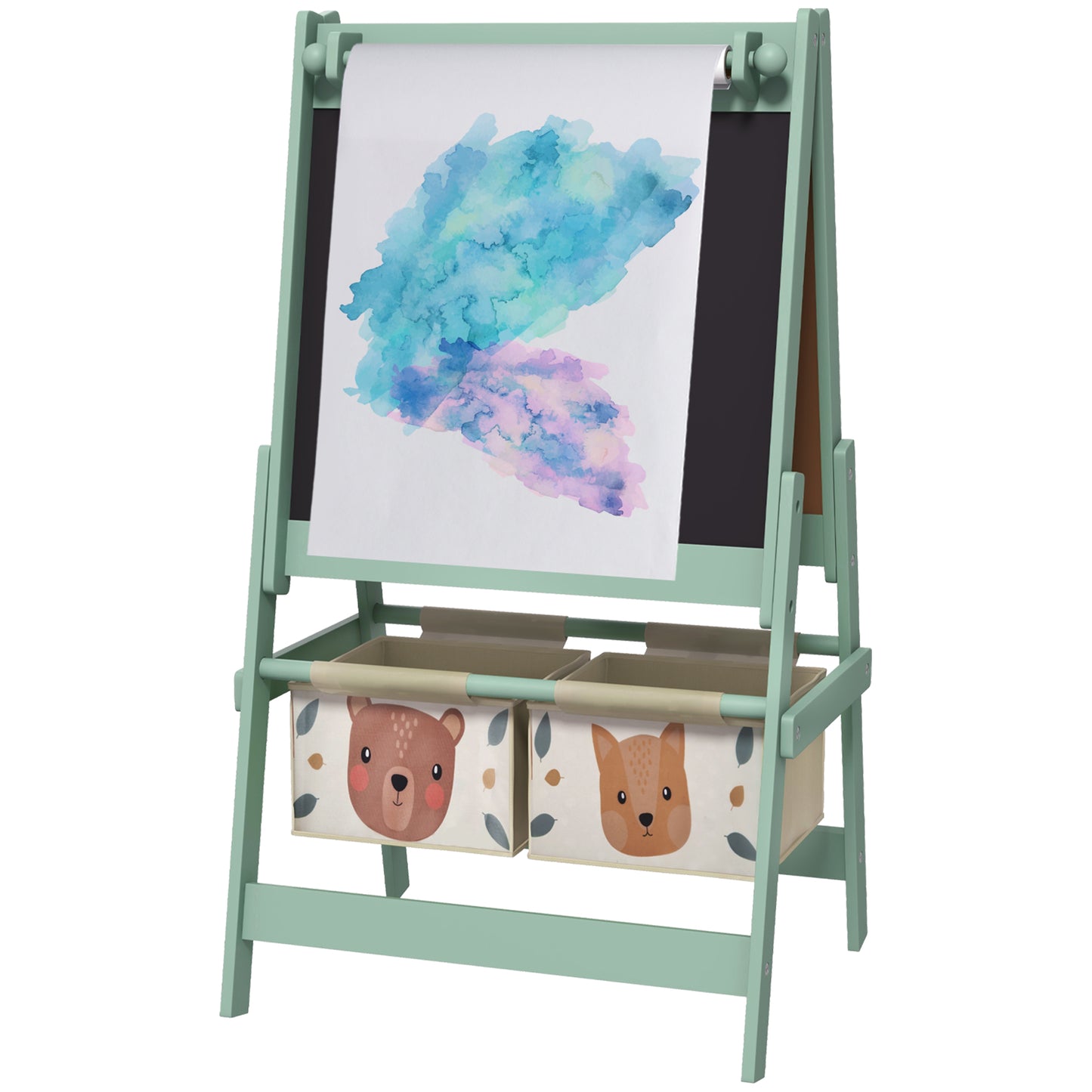 Art Easel for Kids with Paper Roll, Blackboard, Whiteboard, Storage