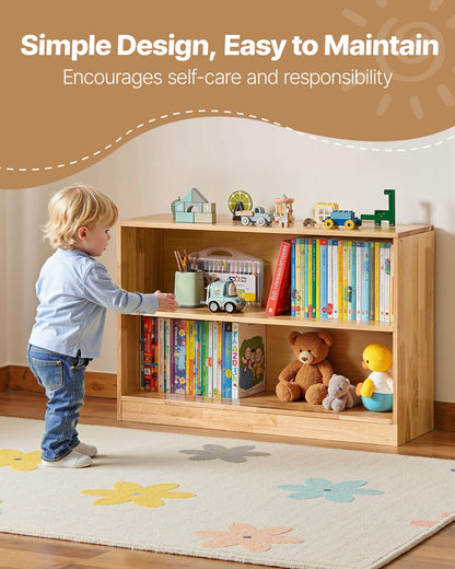 Montessori Bookshelf, 35.4 In Width Toy Storage Organizer,  2-Tier Kids Display Storage Cabinet, Daycare Furniture, Kids Bookshelf For Bedroom, Nursery, Living Room, Entryway, Preschool, Brown
