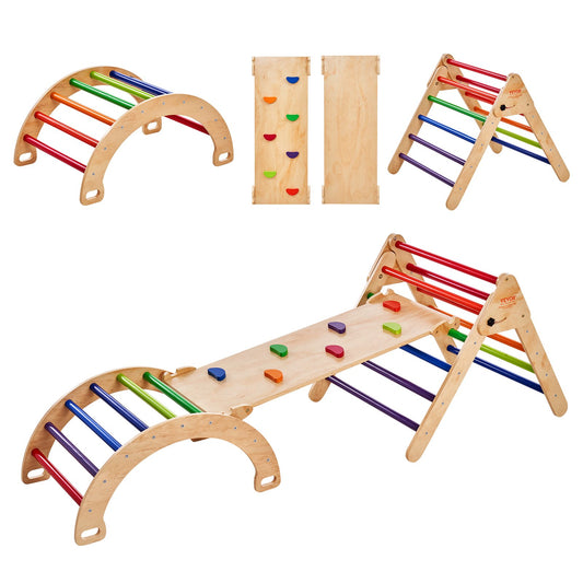 Pikler-Dreieck-Set, 5-in-1-Kletterspielzeug Für Kleinkinder, Indoor-Spielplatz, Montessori-Kletterset Mit Dreieck, Rampe Und Bogen, Großes Klettergerüst Aus Holz Für Kleinkinder Von 1–3 Jahren, Bunt