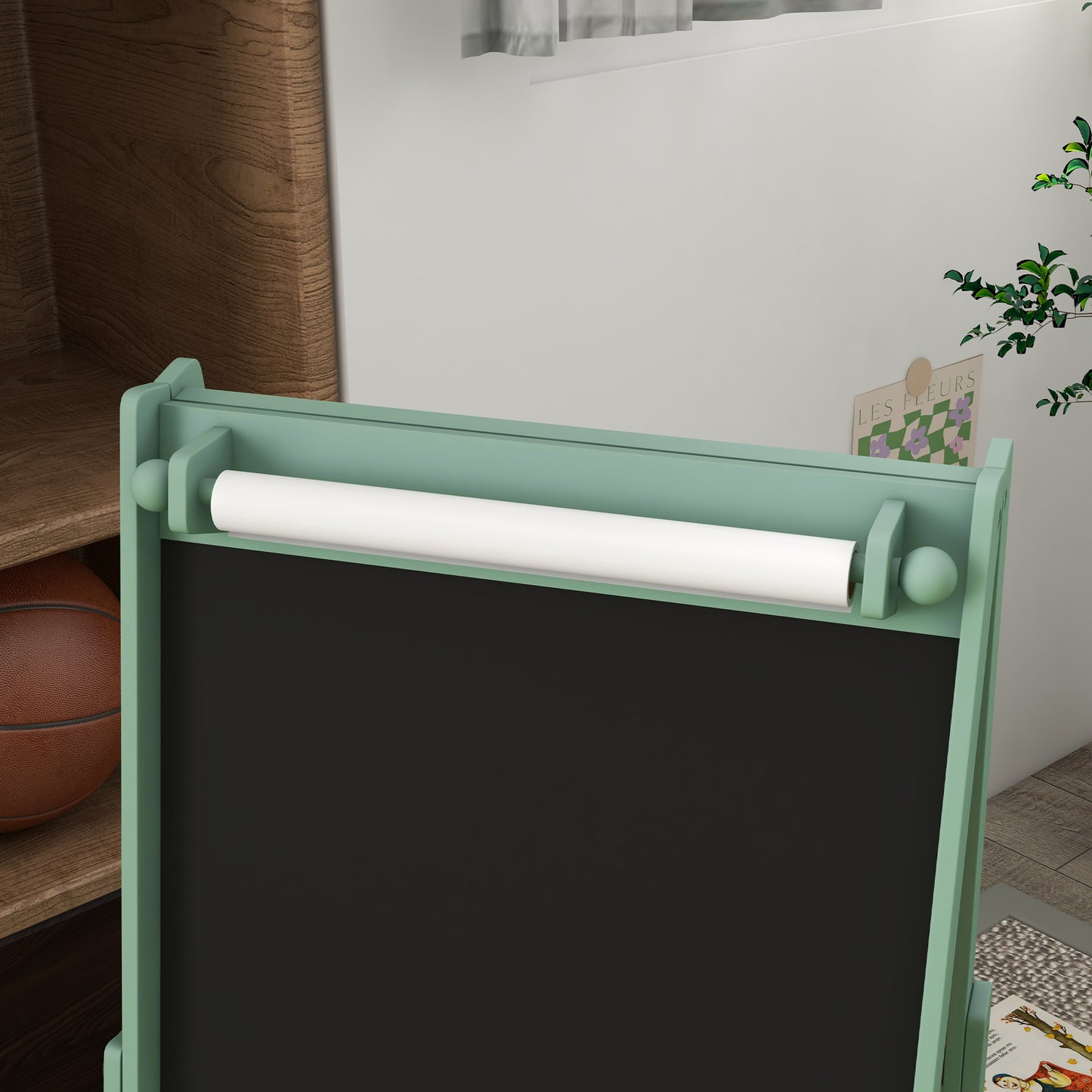 Art Easel for Kids with Paper Roll, Blackboard, Whiteboard, Storage
