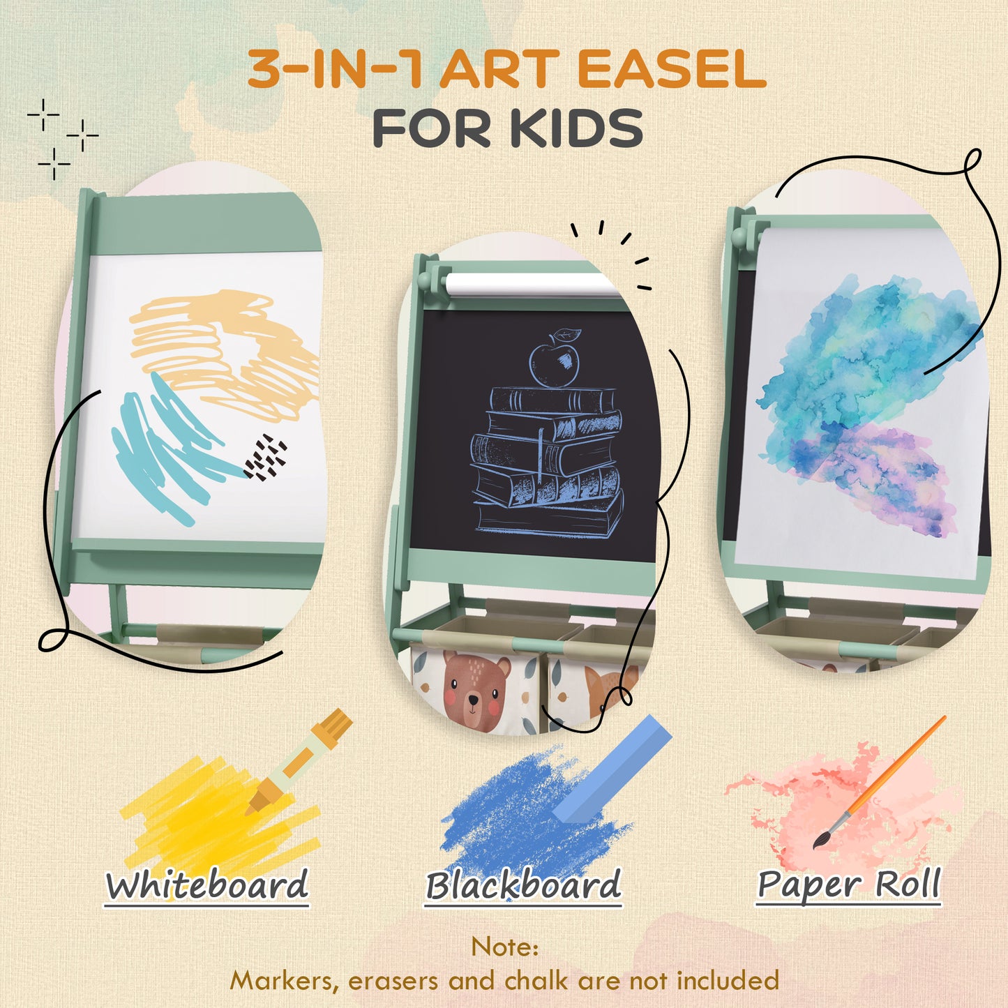 Art Easel for Kids with Paper Roll, Blackboard, Whiteboard, Storage