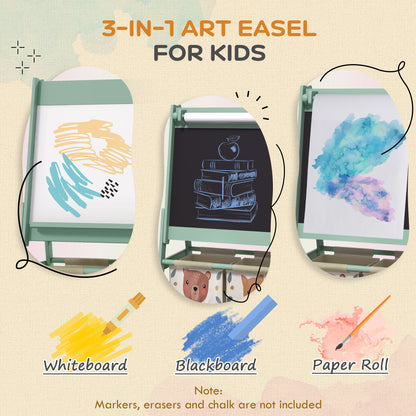 Art Easel for Kids with Paper Roll, Blackboard, Whiteboard, Storage