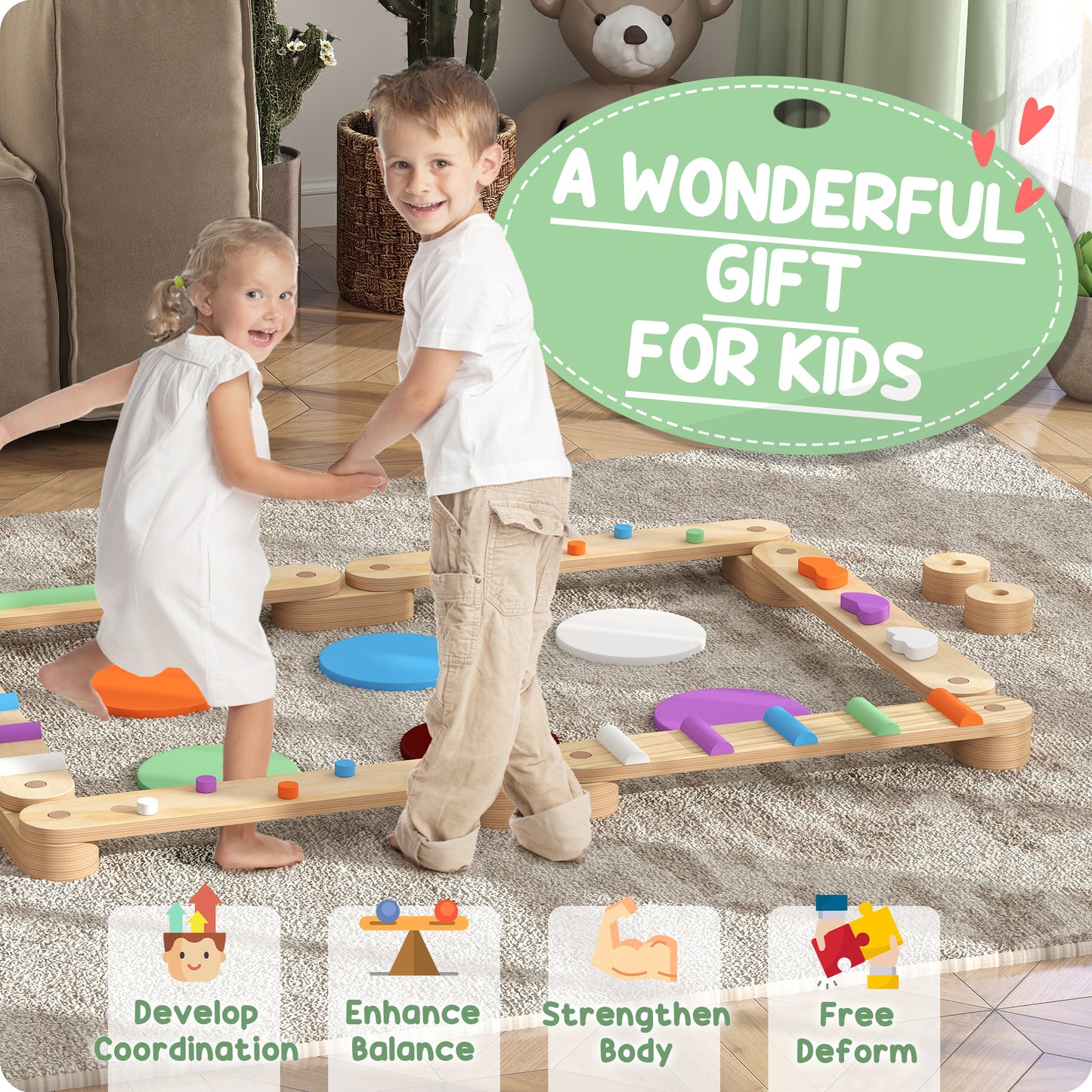 Kids Balance Beam with Stepping Stones