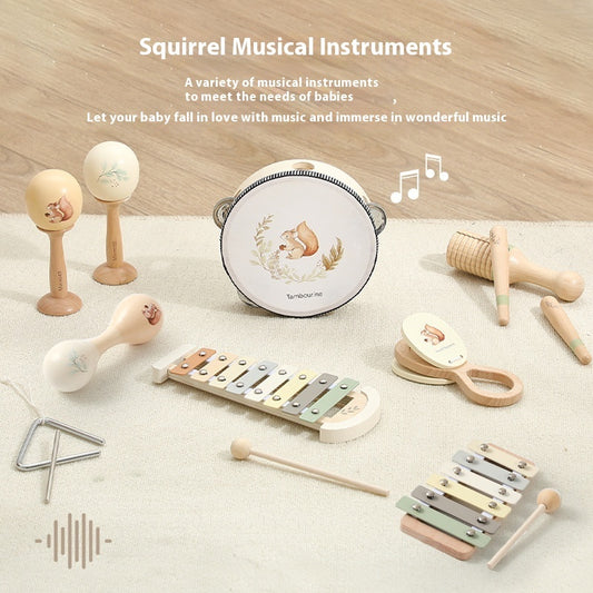 Baby Early Education Wooden Biteable Musical Instrument Toy Suit