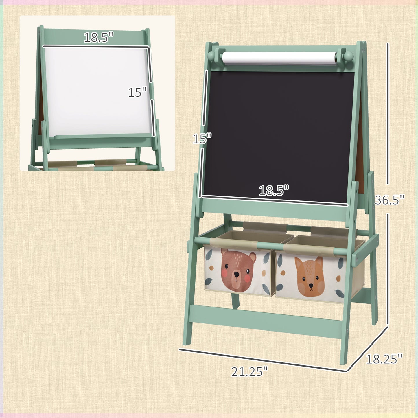 Art Easel for Kids with Paper Roll, Blackboard, Whiteboard, Storage