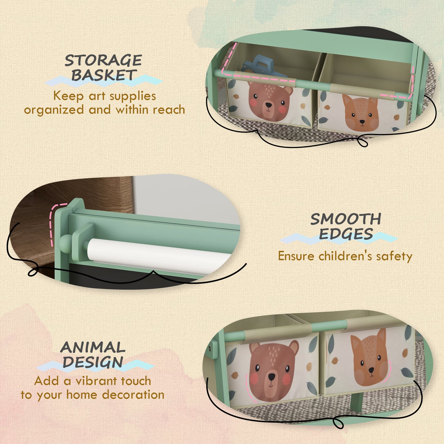 Art Easel for Kids with Paper Roll, Blackboard, Whiteboard, Storage