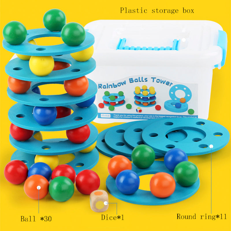 Rainbow Ball Tower Wooden Toy